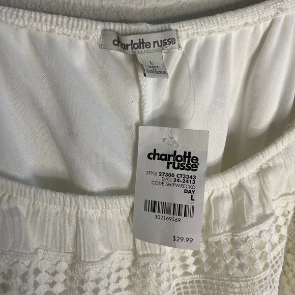 NWT Charlotte Russe Women's Blouson Dress L White Cold-Shoulder Sleeves Pullover - Picture 3 of 6